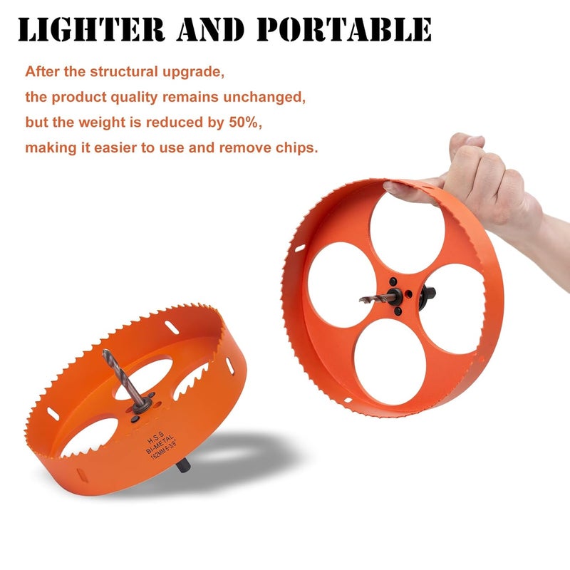VIKITON 6-3/8 Inch Hole Saw with Arbor for Metal Wood Plastic, 6.3 in Bi-Metal Hole Cutter for Different Project with Smooth and Flat Drilling Edge, Fast Chip Removal,Lighter and Portable - Image 2